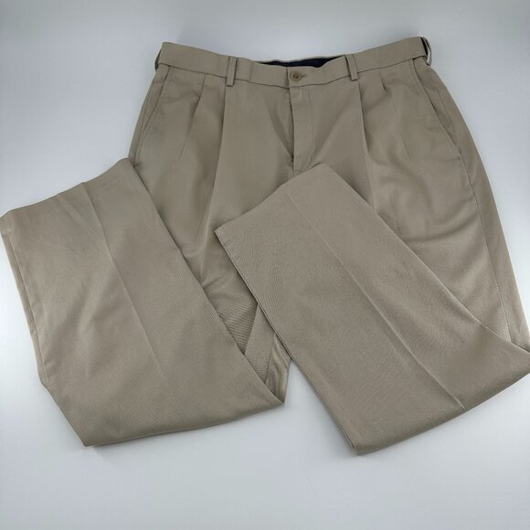 Haggar Mens Classic Fit No Iron Beige Flat Front Khaki Pants Size 36W x 30L - Picture 1 of 7